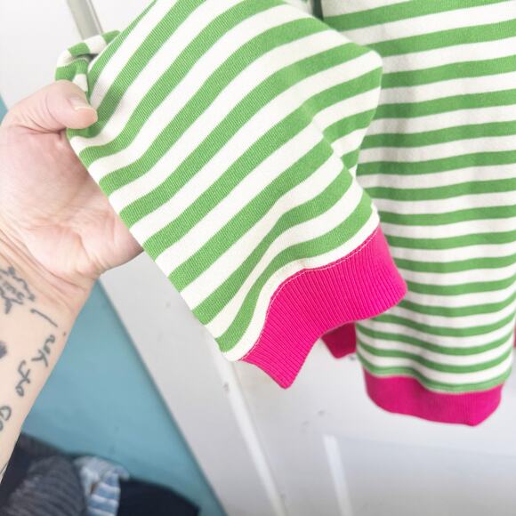 Free People Classic Oversized Striped Crewneck Sweatshirt Pink Clover Combo New - Picture 6 of 13